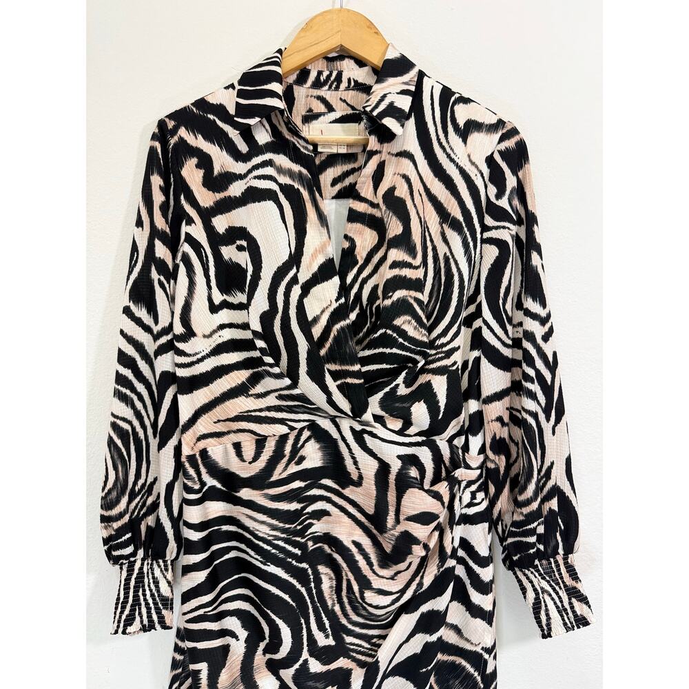 Anthropologie Zebra Animal Print Faux Wrap Mini Dress Long Sleeve Size 14 - Picture 7 of 14